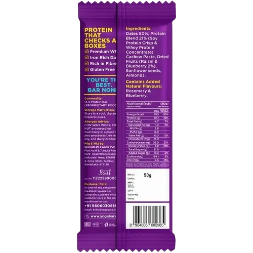 Yogabar 10gm Protein Bar Blueberry Blast